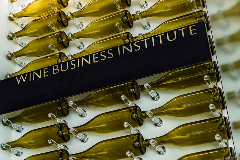 Close-up of Wine bottle Wall at Wine Spectator Learning Center Sonoma State University