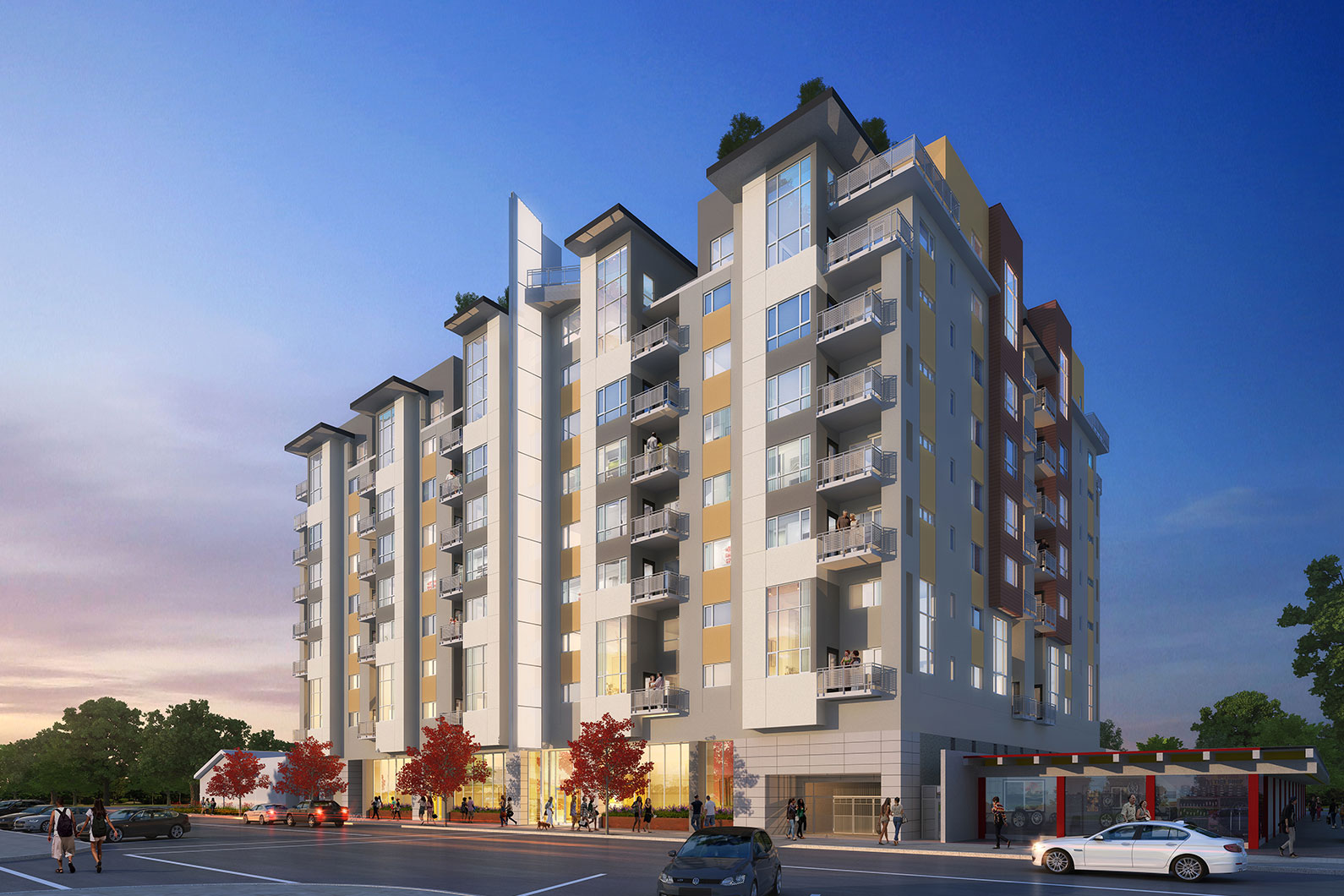 Exterior rendering of 888 Fourth Street, Multifamily Development, Santa Rosa, CA