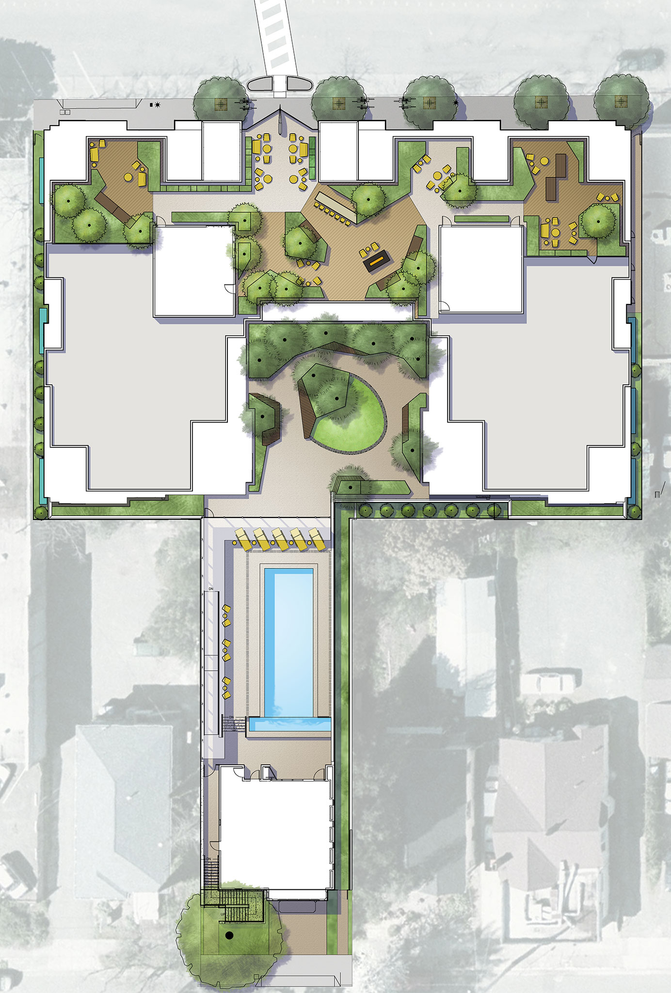 Aerial rendering of 888 Fourth Street, Multifamily Development, Santa Rosa, CA