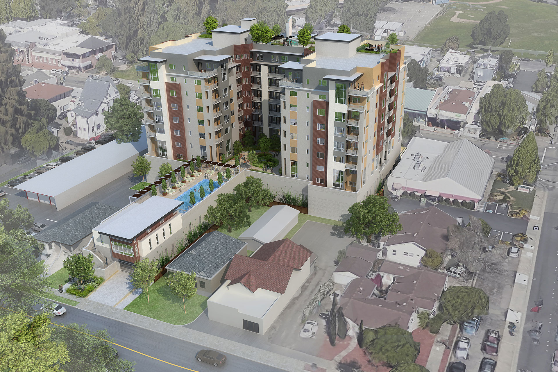 Exterior rendering of 888 Fourth Street, Multifamily Development, Santa Rosa, CA