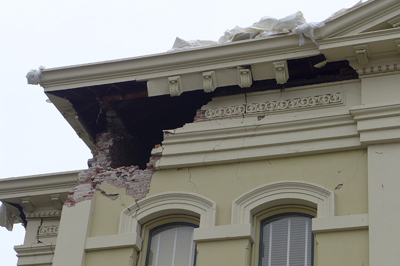 Close up photo of damage to Napa County Courthouse in 2014 Napa Earthquake
