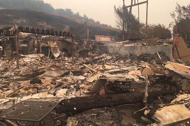 Photo of Paradise Ridge Winery following 2017 Tubbs Fire