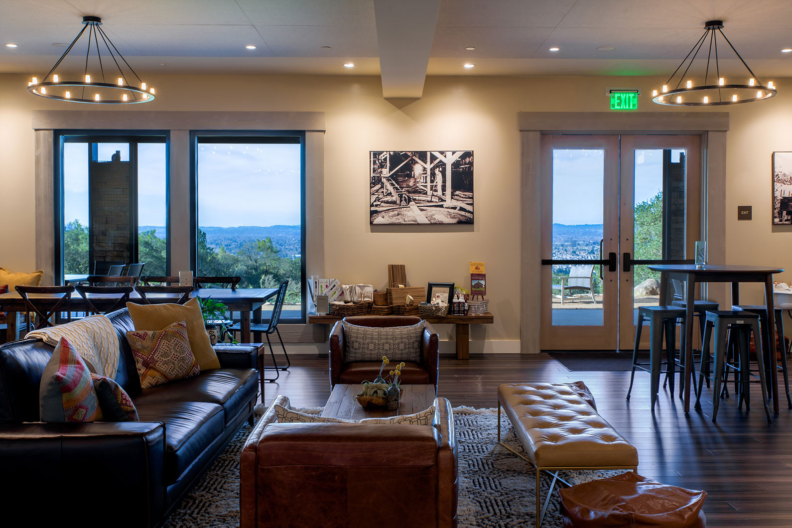 Interior photo of tasting room at Paradise Ridge Winery