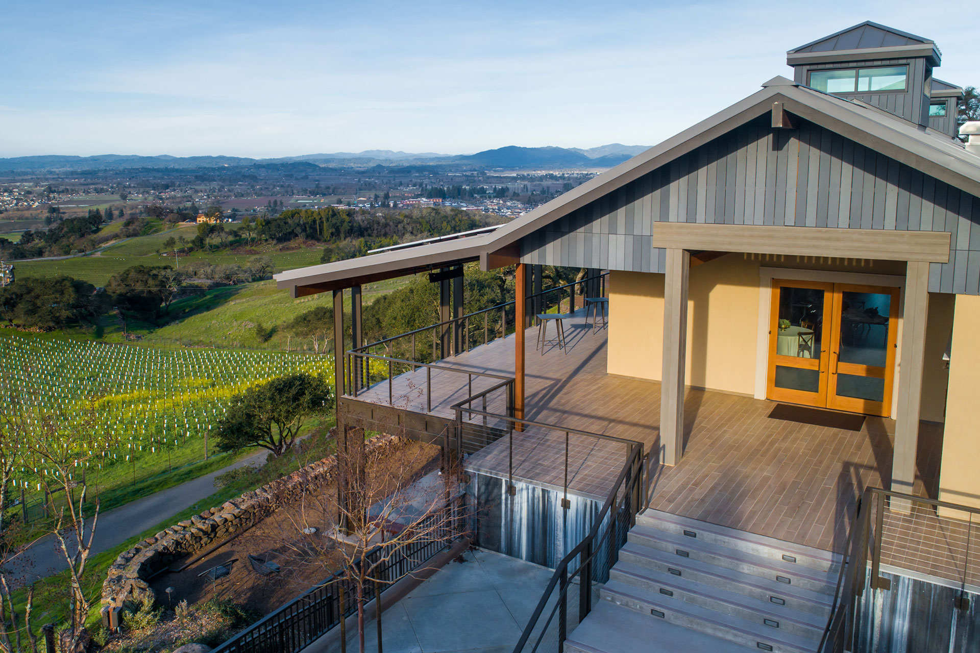 Sunset view of South side of Paradise Ridge Winery