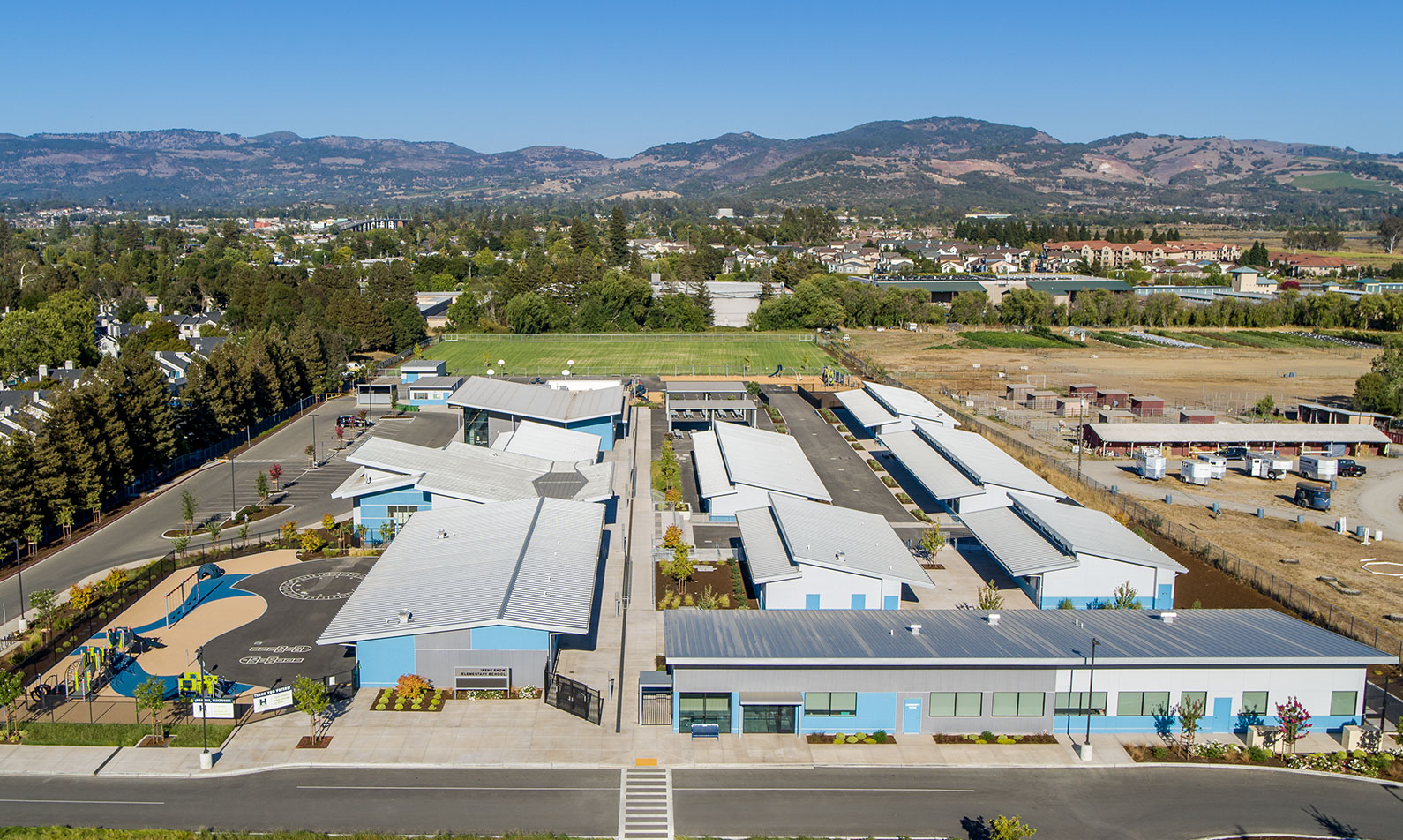 Aerial view of Irene Snow Elementary School in Napa, CA