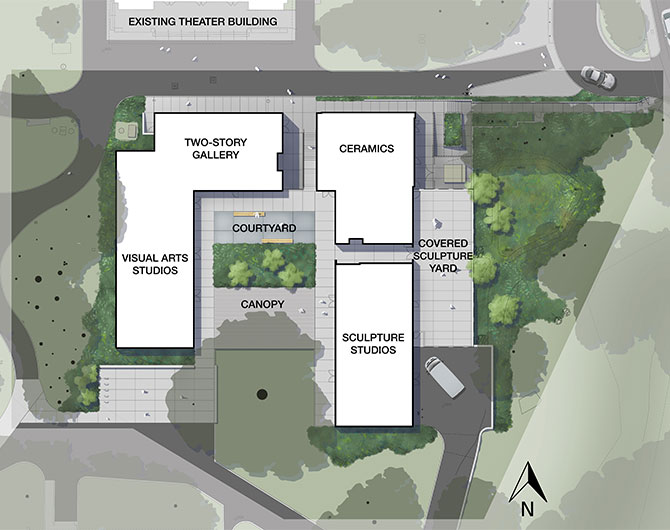 Diagram of new building and courtyard at West Valley College
