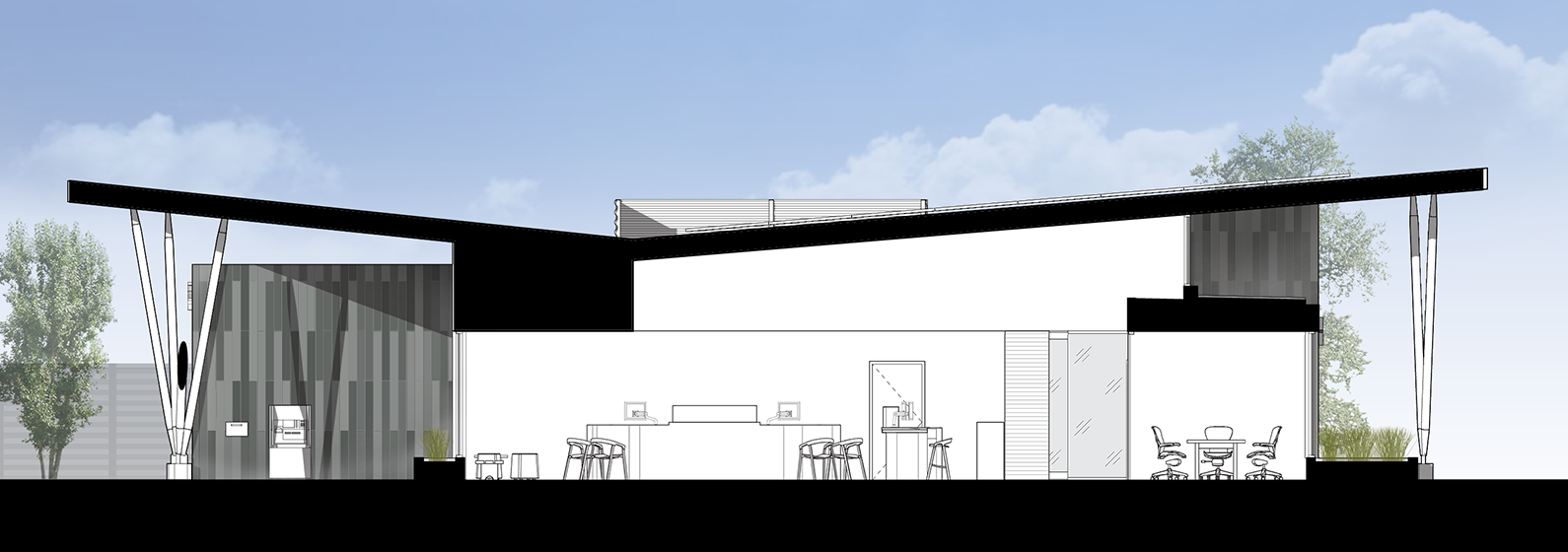 Architectural diagram showing a section of the building design