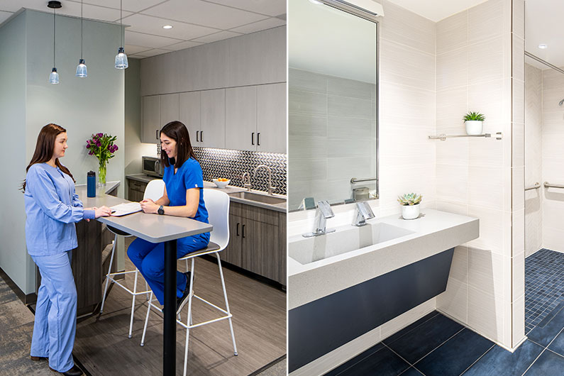 Details of kitchen and bathroom space in Kaiser Family Medicine Residency suite