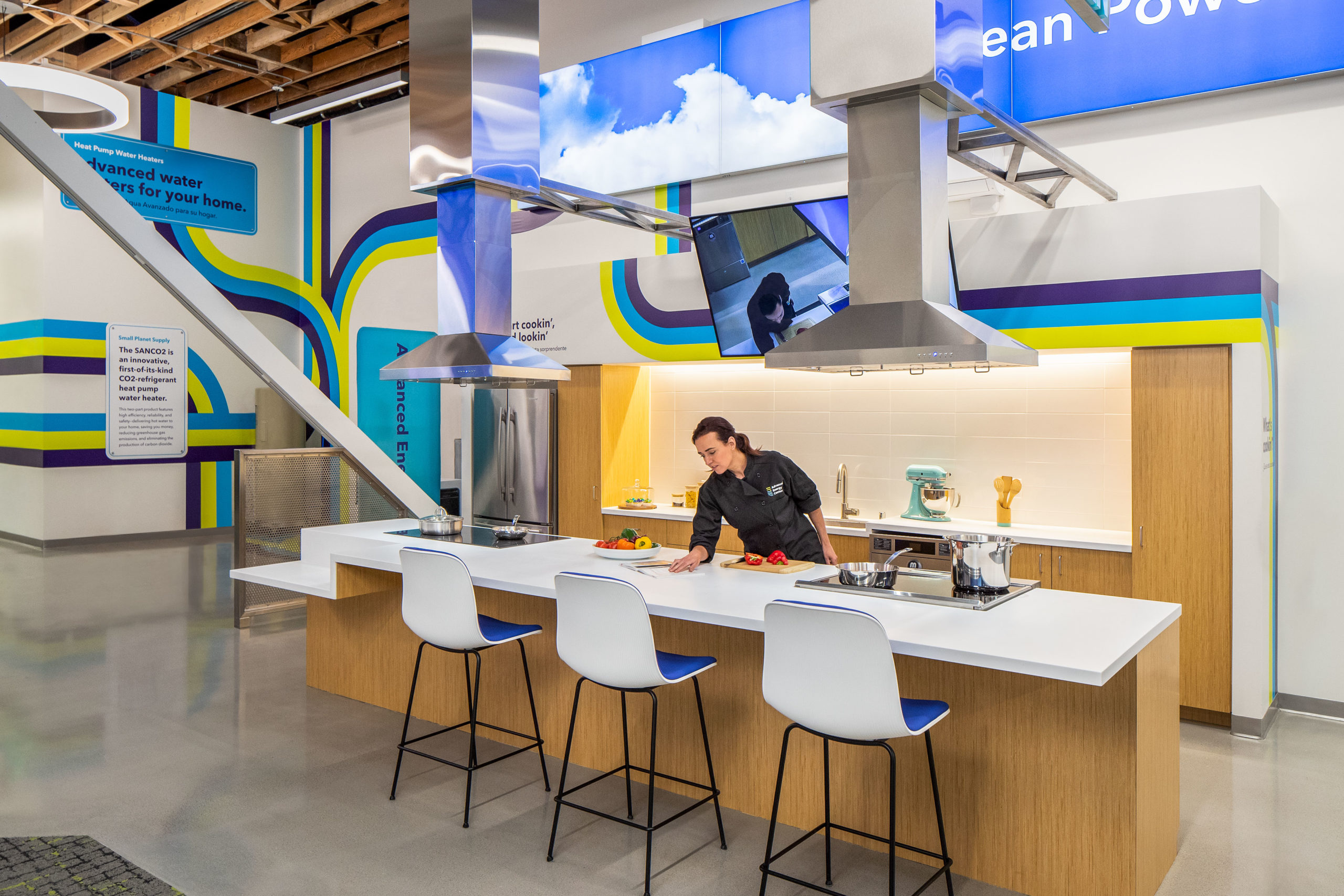 Chef using Induction Kitchen at Sonoma Clean Power Advanced Energy Center