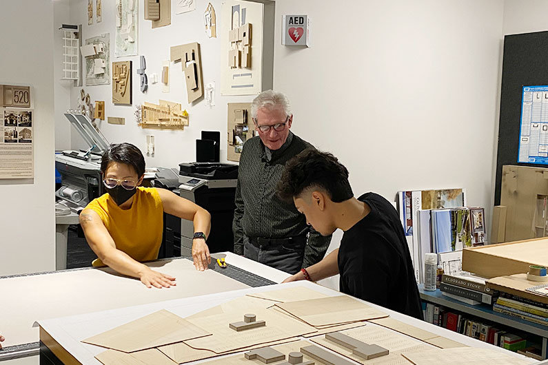 TLCD Team working on cardboard architectural model