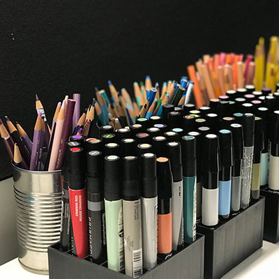 Colored pencils and markers used for sketching at TLCD Architecture