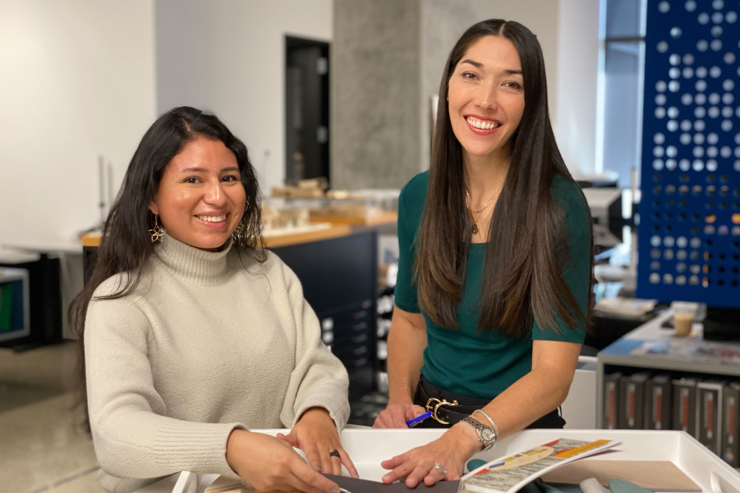 Photo of Chelsea Hamada on the right and Natalia Gomez on the left at TLCD Architecture office