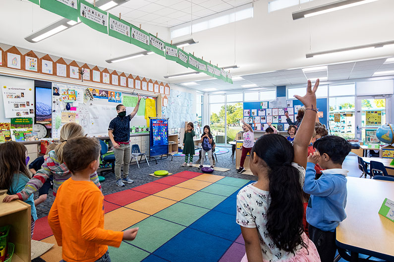 K-12 education architecture, new classroom building. Interior of classroom at Loma Vista Immersion Academy