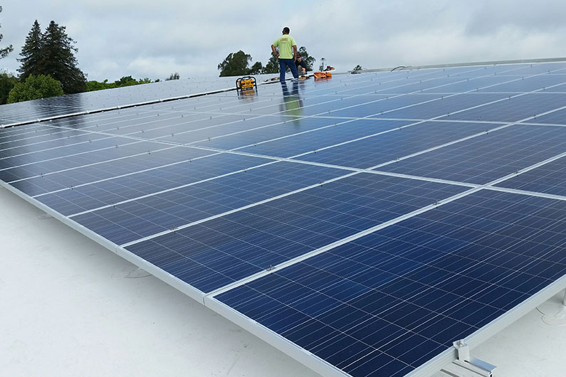 Rooftop solar array at school project