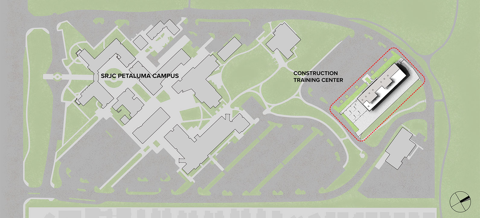 Site plan diagram showing the location of the Construction Training Center at the SRJC Petaluma Campus