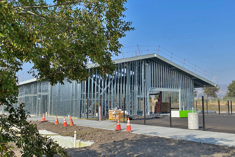 Exterior photo of front of Construction Center under construction