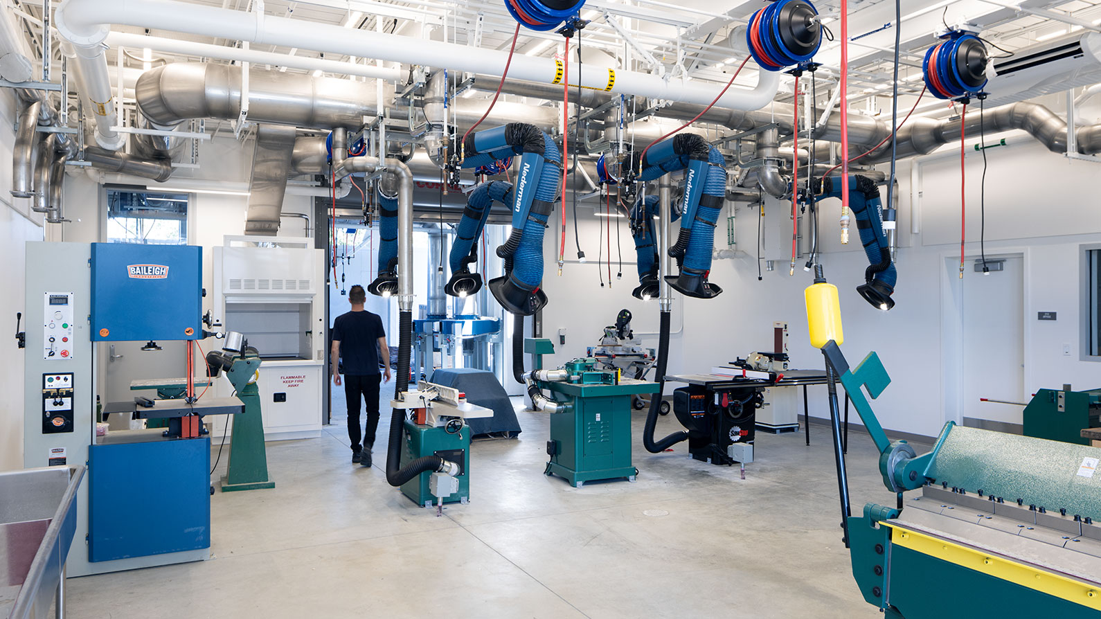 Fabrication shop and equipment at West Valley College Visual Arts Building in Saratoga, CA