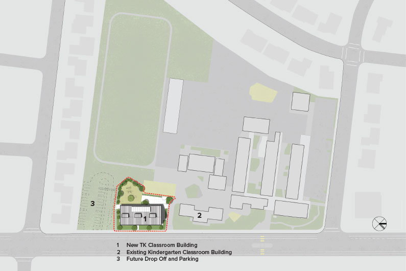 Site plan diagram showing the new classrooms building at Manzanita Elementary School in Santa Rosa, CA