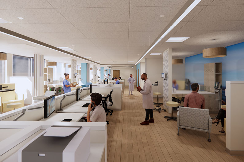 Rendering of Kaiser Santa Rosa Oncology Expansion with doctors and nurses in frame