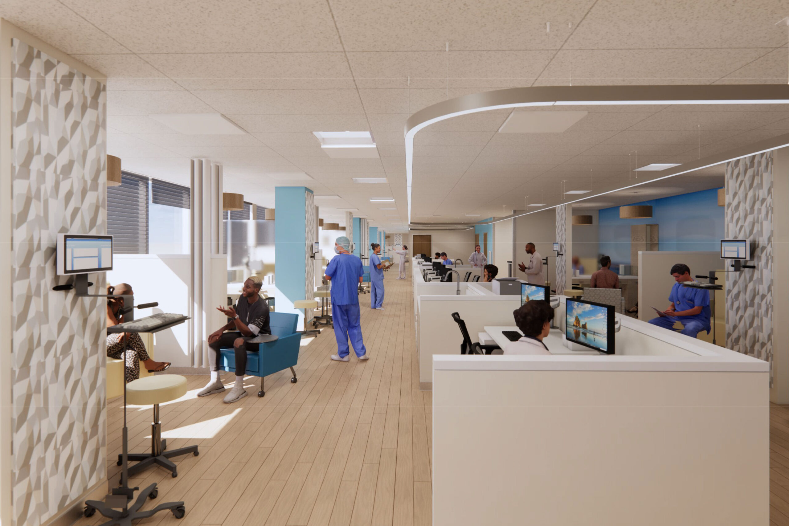 Rendering of Kaiser Santa Rosa Oncology Expansion with doctors, patients and nurses