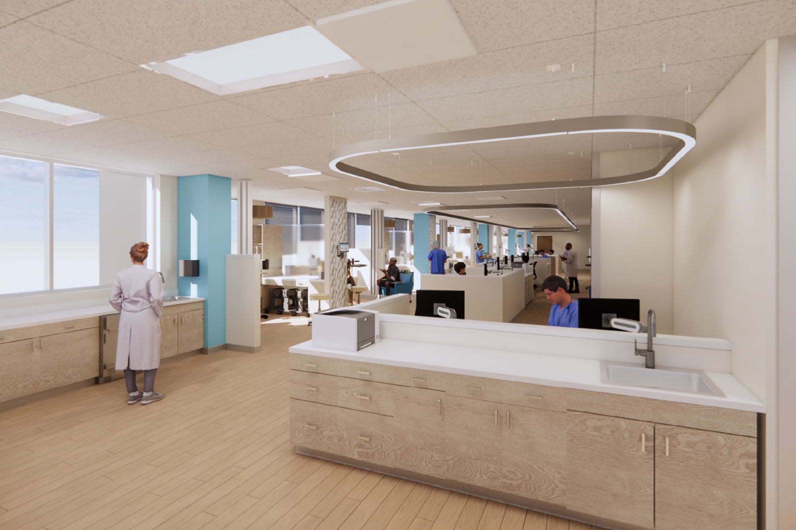 Rendering of Kaiser Santa Rosa Oncology Expansion with natural day light and hospitable furnishings