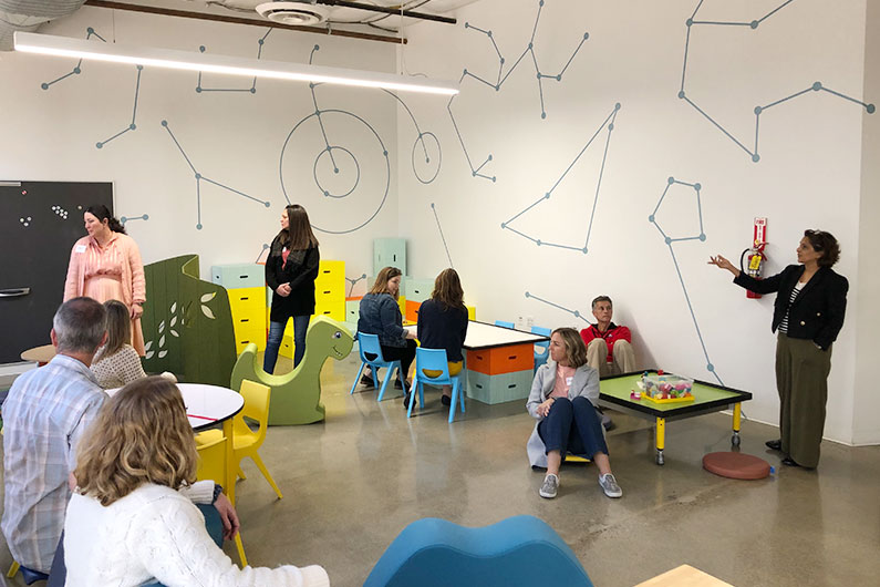 TLCD and client touring One Workplace for a creative engagement to brainstorm the ideal and out-of-the-box wishes for a new Transitional Kindergarten space
