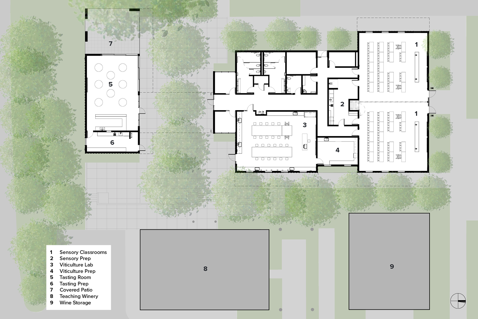Site plan and floor diagram of Napa Valley College Wine Education Center
