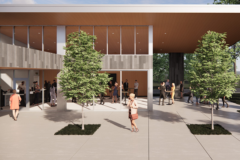 TLCD rendering shows outdoor courtyard for events and as a gathering space