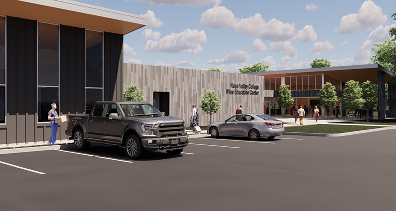 TLCD rendering of entrance to phase one of the Wine Education Center at Napa Valley College