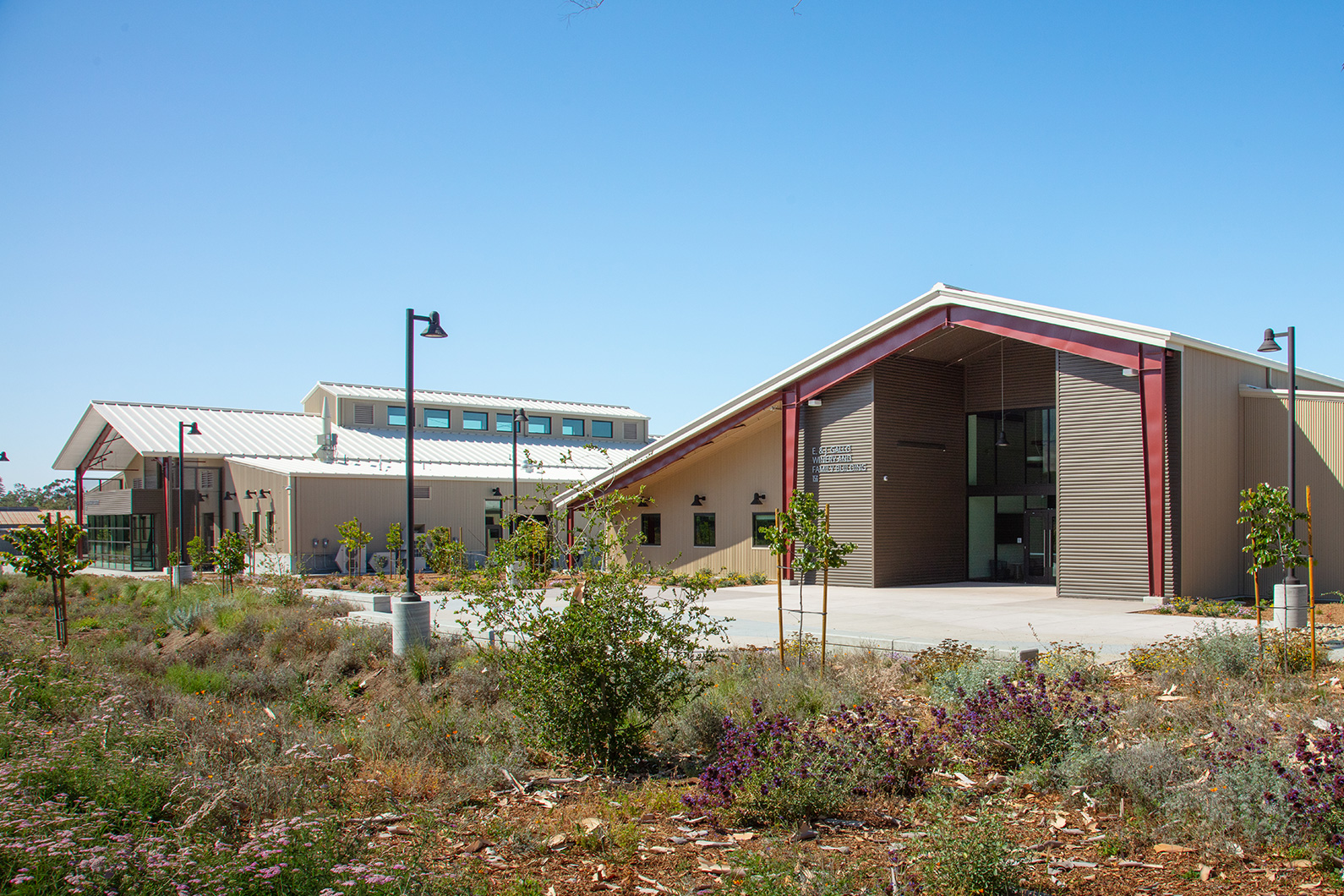 Exterior photo of Cal Poly's Justin & J Lohr Center for Wine & Viticulture in San Luis Obipso