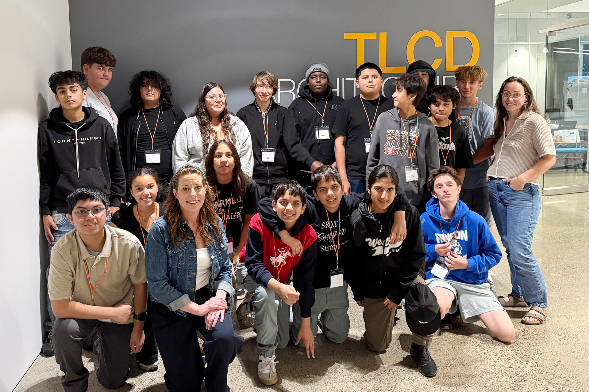 Group photo of students gathered with teacher - Mike Hauser STEM Academy