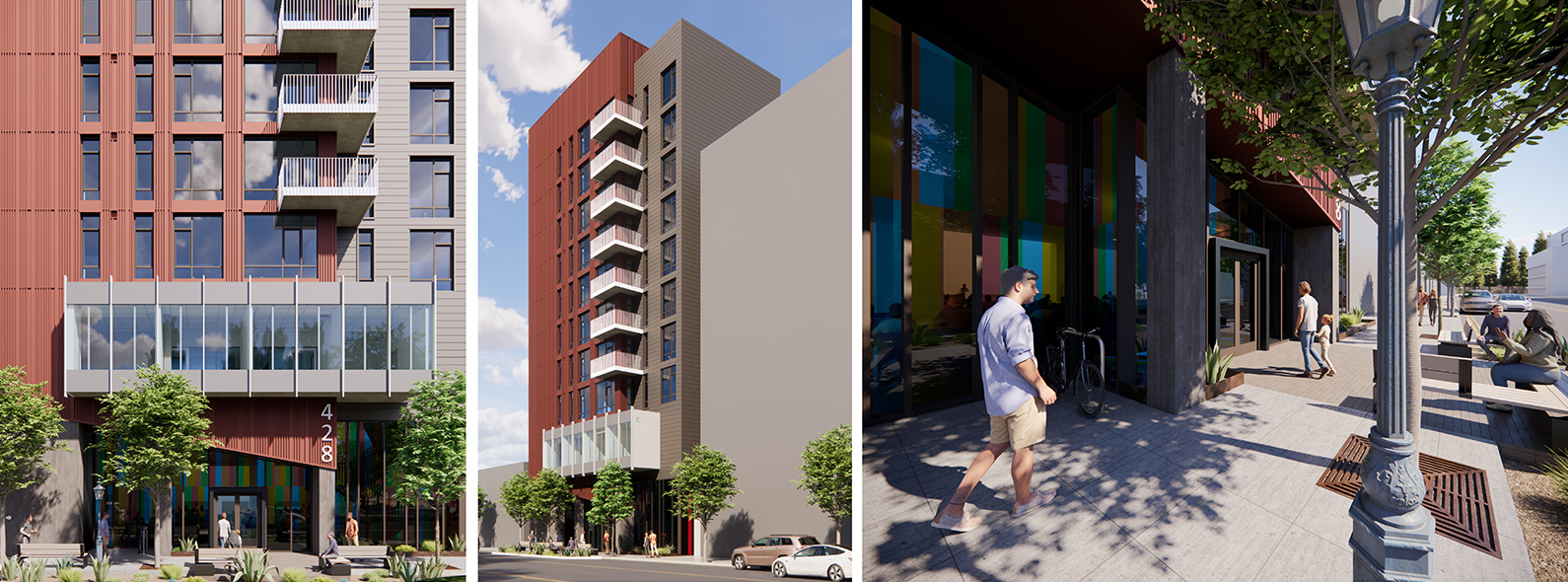 3 architectural renderings of 428 Mendocino conceptual mixed use project - Multifamily Architecture