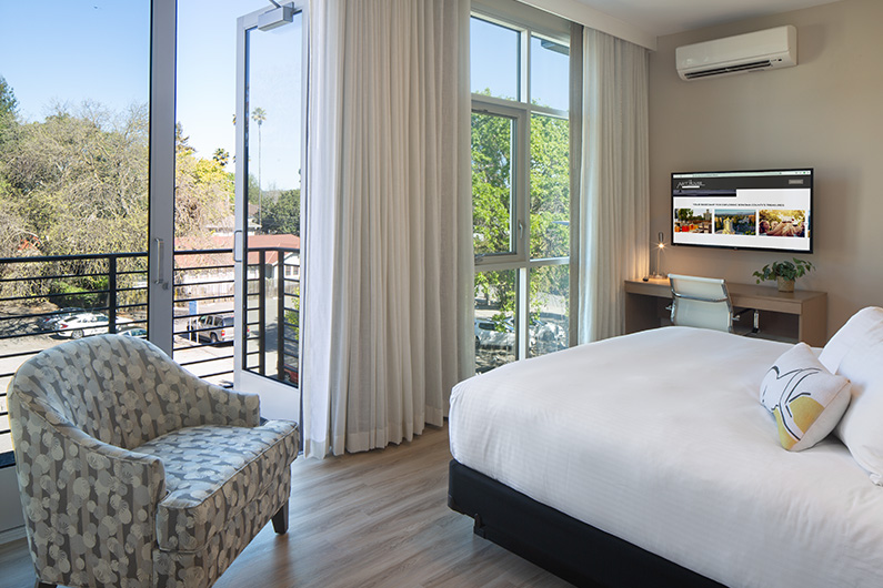 Interior photos of bedroom suite at Art House extended stay in Santa Rosa, CA