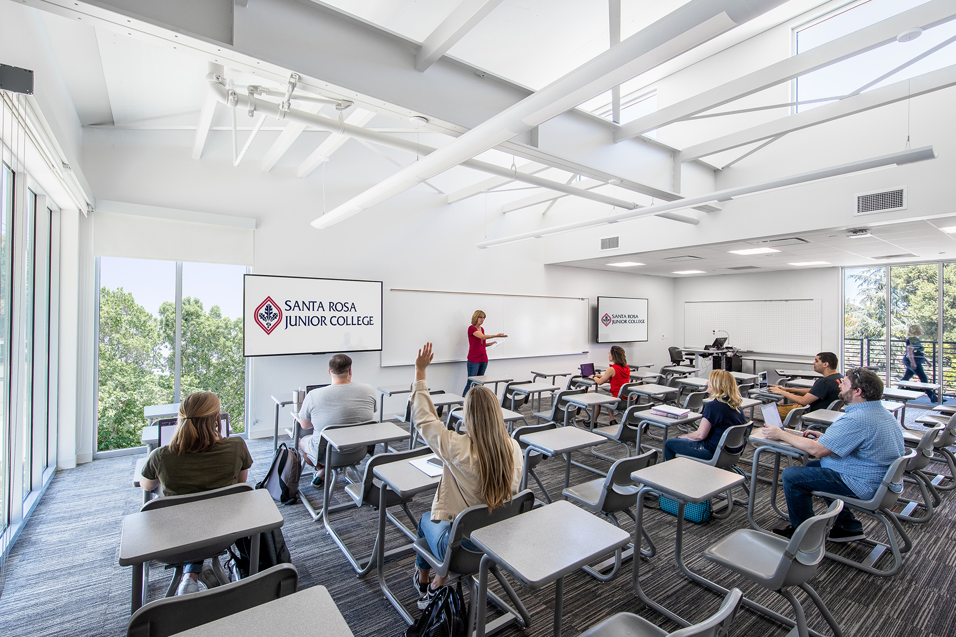SRJC Jeff Kunde Hall classroom with students and natural light from windows