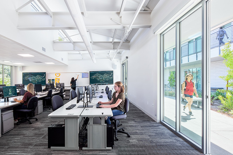 SRJC Jeff Kunde Hall classroom with students and natural light from windows