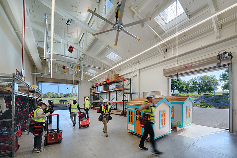 Interior photo of students working in shop at SRJC Construction Training Center