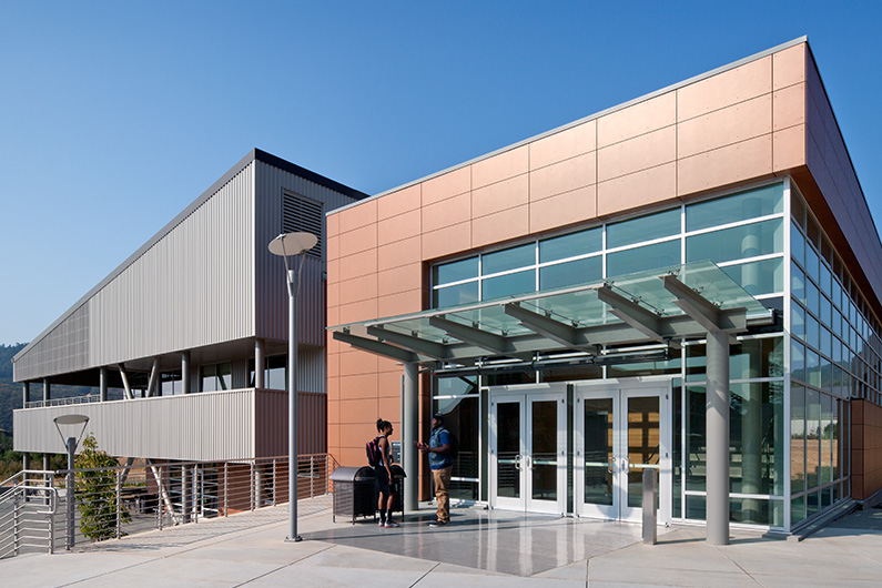 Exterior photo of Mendocino College Library in Ukiah