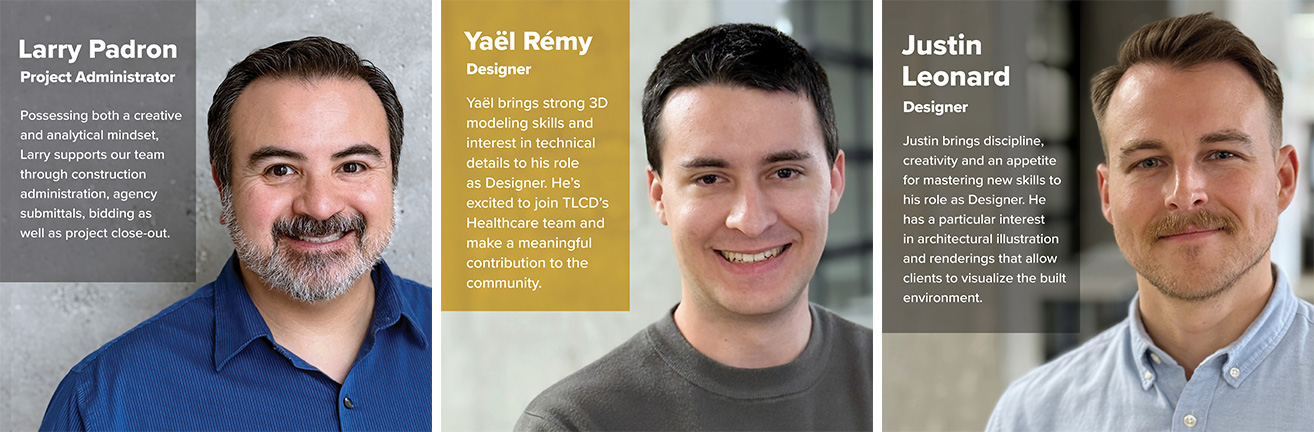 Graphic showing 3 new hires in 2025: Larry Padron, Yael Remy and Justin Leonard