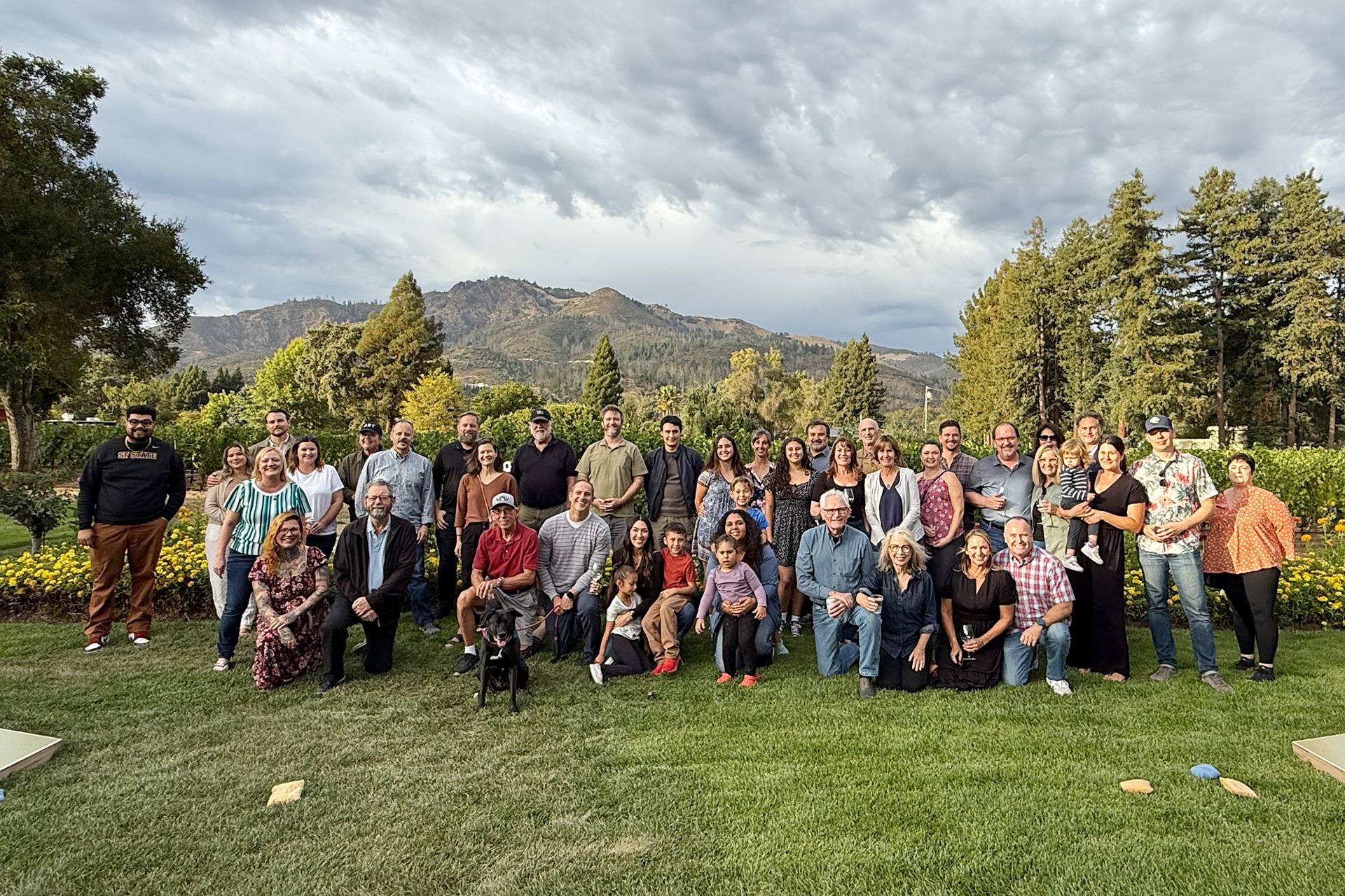 TLCD staff gathered on the lawn at Landmark VIneyards for 2025 company picnic