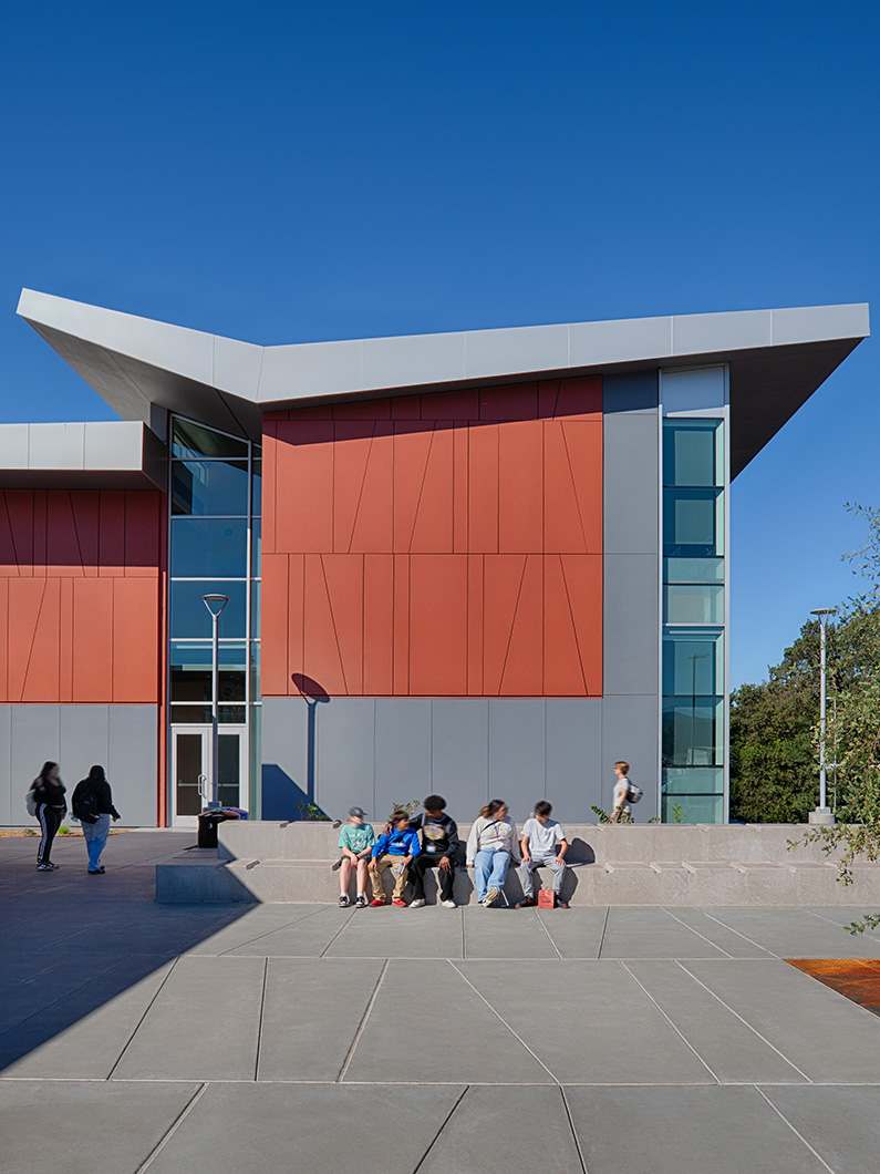 Exterior photo of East facing end of classroom building with outdoor classroom area