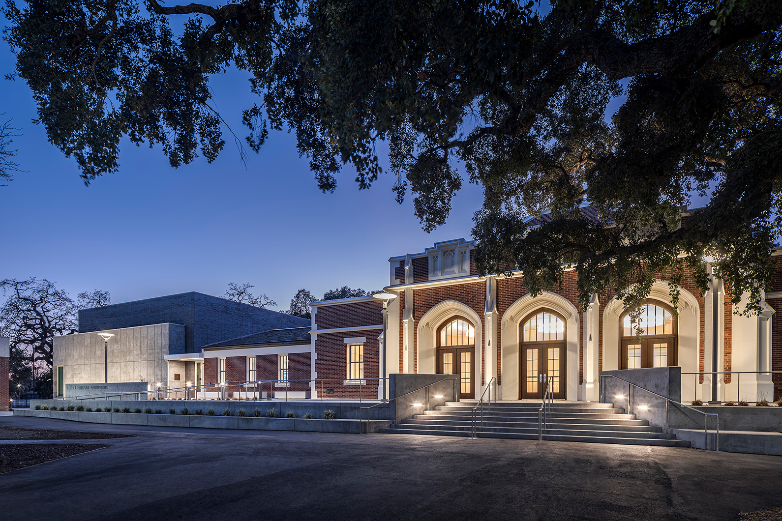 SRJC Burbank Auditorium dusk shot - Design for STEM and Arts Education