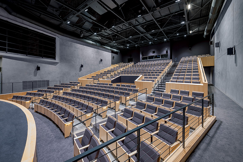 Interior photo of Burbank Auditorium with new seating